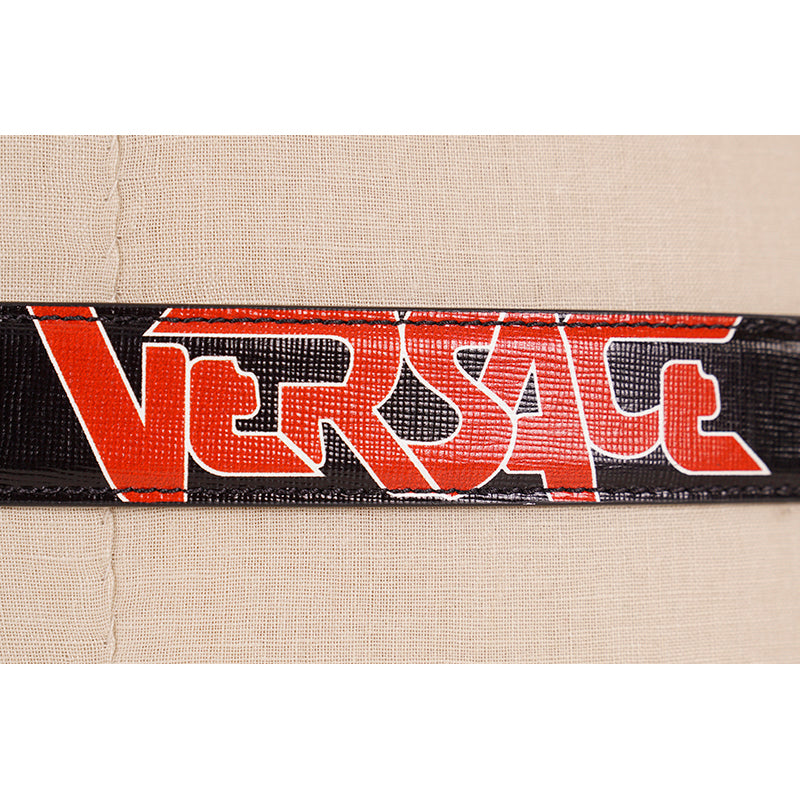 80/32 NEW $495 VERSACE Men's Black Saffiano Leather RED ROCKER LOGO Classic BELT