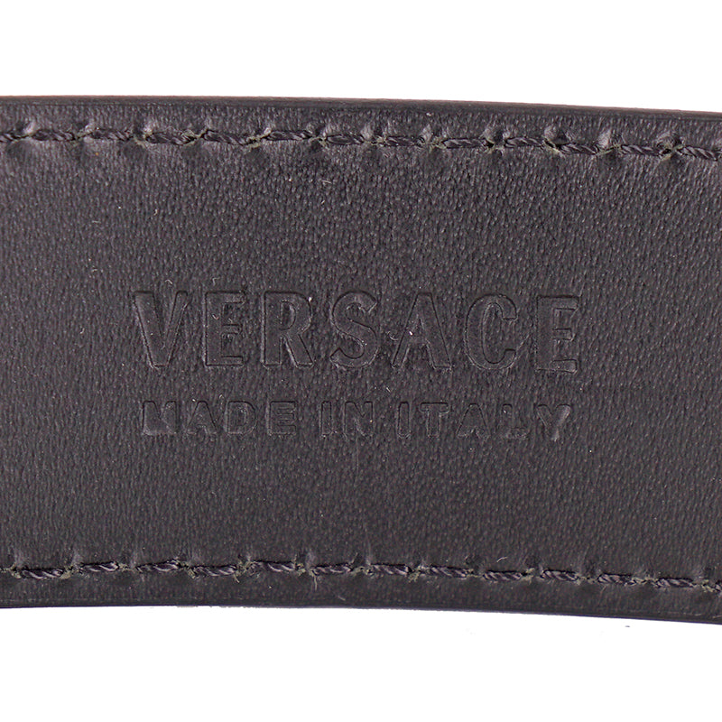 80/32 NEW $495 VERSACE Men's Black Saffiano Leather RED ROCKER LOGO Classic BELT