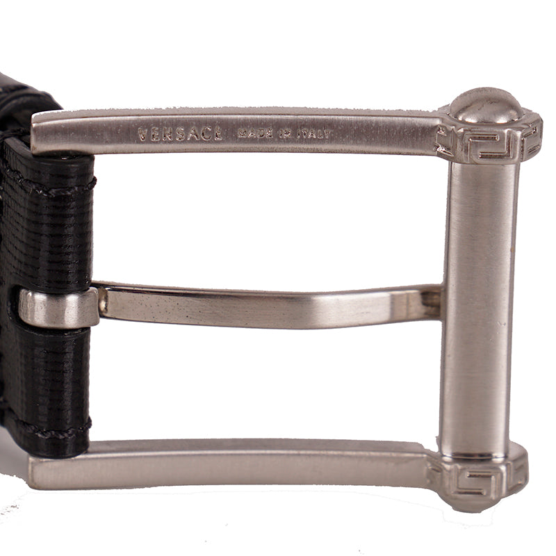 80/32 NEW $495 VERSACE Men's Black Saffiano Leather RED ROCKER LOGO Classic BELT