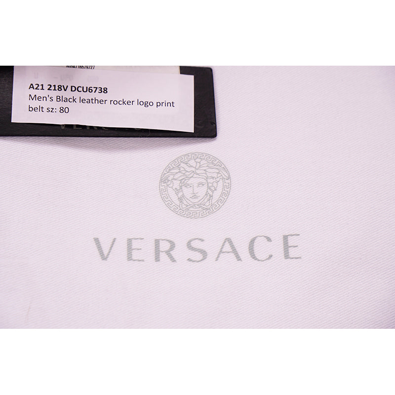 80/32 NEW $495 VERSACE Men's Black Saffiano Leather RED ROCKER LOGO Classic BELT