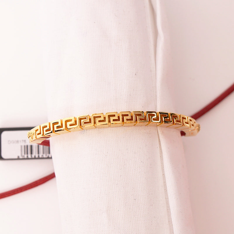 NEW $395 VERSACE RUNWAY Red Cotton Cinch Fastening Gold GRECA LOGO BRACELET NIB