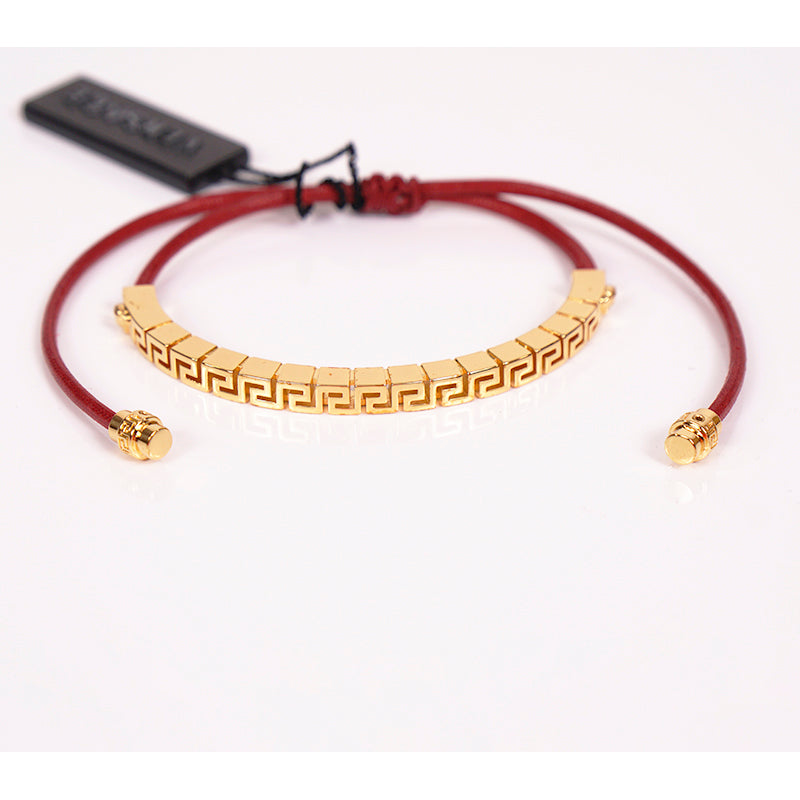 NEW $395 VERSACE RUNWAY Red Cotton Cinch Fastening Gold GRECA LOGO BRACELET NIB