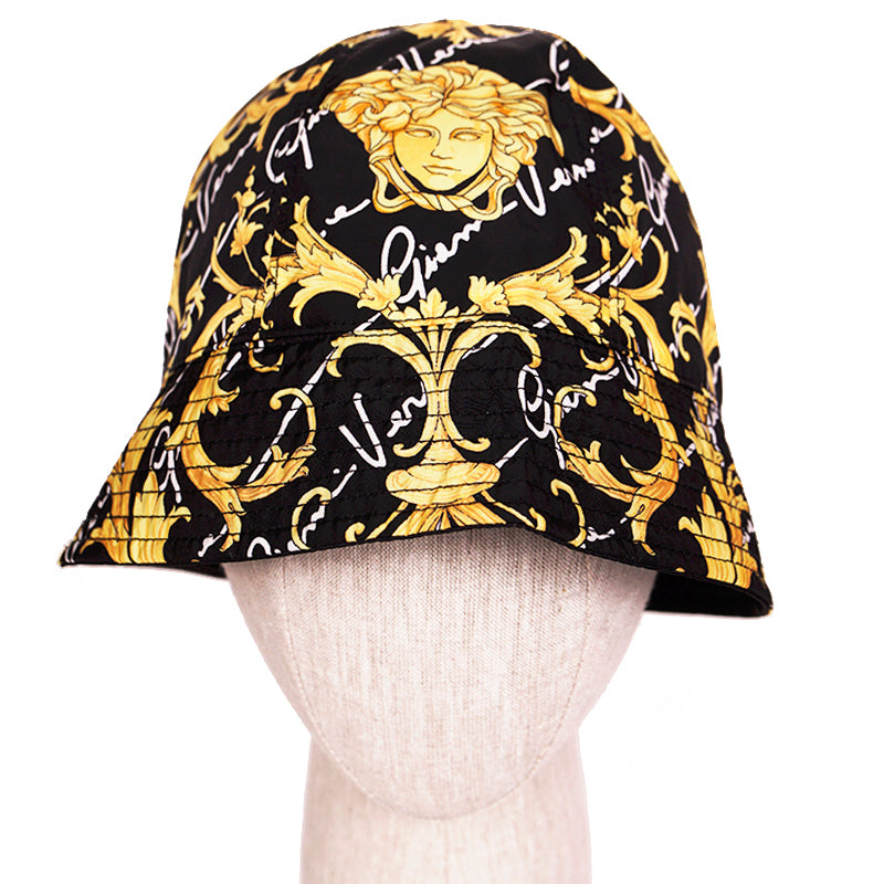 58 M NEW $500 VERSACE Black Nylon MEDUSA LOGO Barocco Signature Print BUCKET HAT