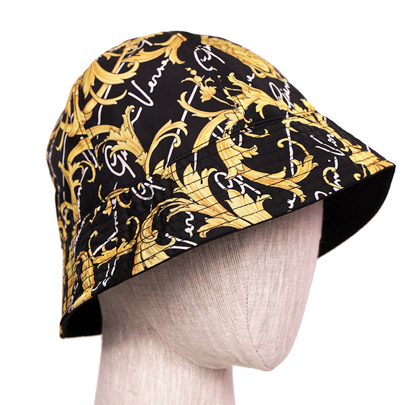58 M NEW $500 VERSACE Black Nylon MEDUSA LOGO Barocco Signature Print BUCKET HAT