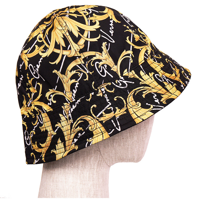 58 M NEW $500 VERSACE Black Nylon MEDUSA LOGO Barocco Signature Print BUCKET HAT