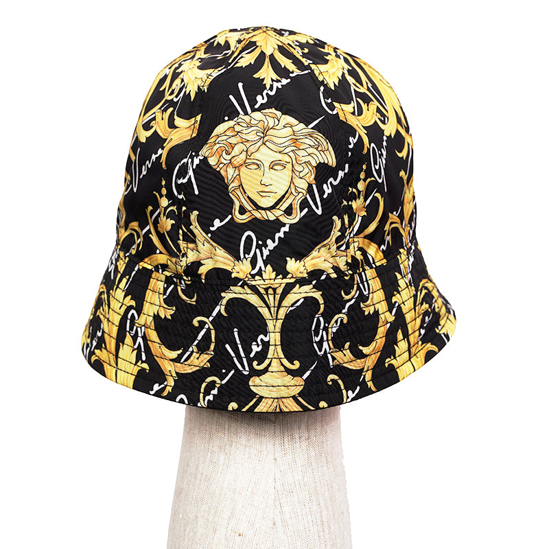 58 M NEW $500 VERSACE Black Nylon MEDUSA LOGO Barocco Signature Print BUCKET HAT