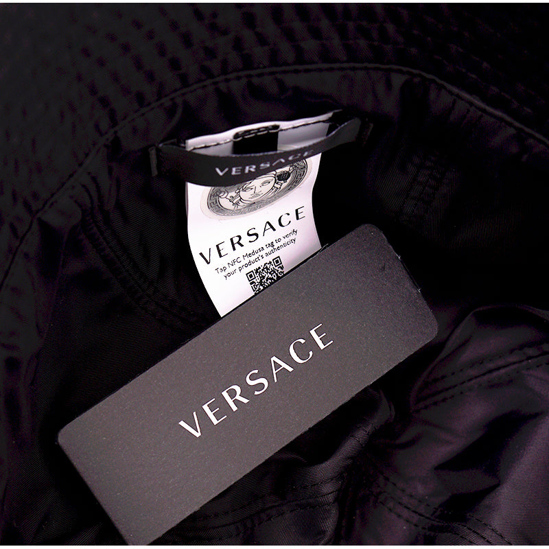 58 M NEW $500 VERSACE Black Nylon MEDUSA LOGO Barocco Signature Print BUCKET HAT