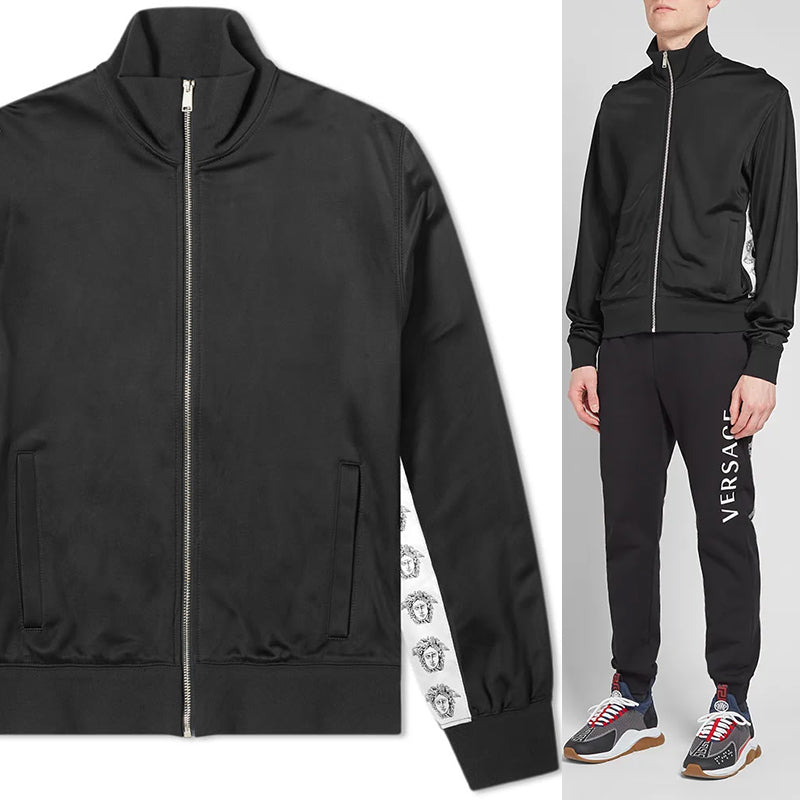 XXL NEW $1295 VERSACE Men Black MEDUSA HEAD LOGO SIDE STRIPE Track Sporty JACKET