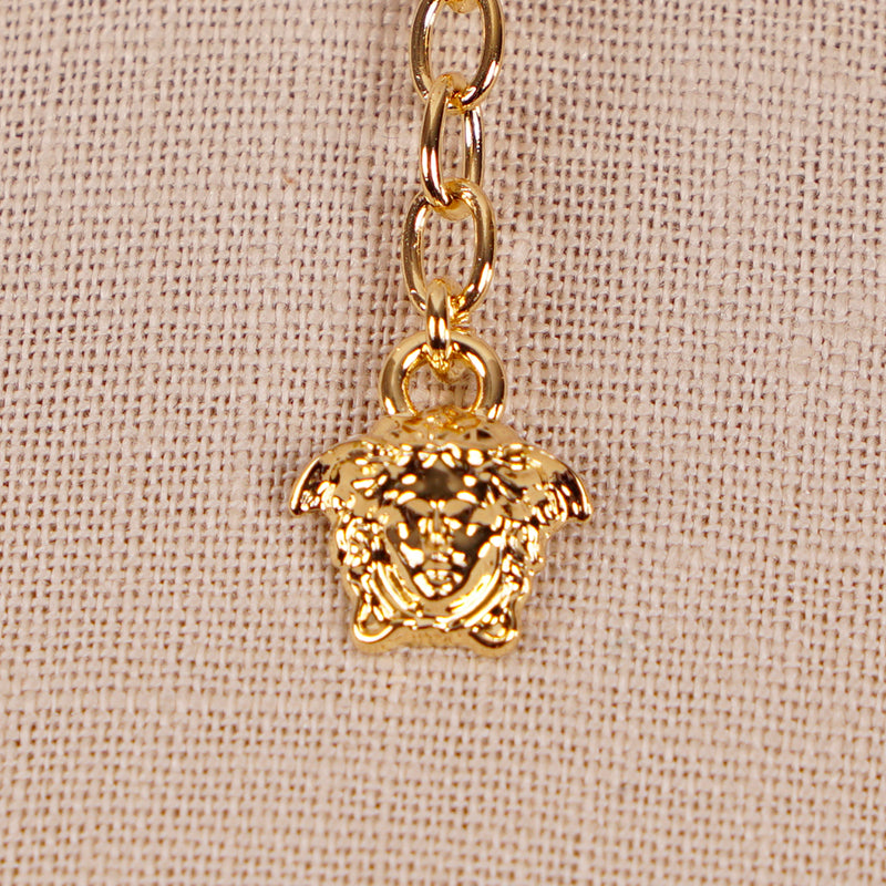 NEW $450 VERSACE Gold Tone Brass LICENSE PLATE LOGO CHARM Link Chain NECKLACE