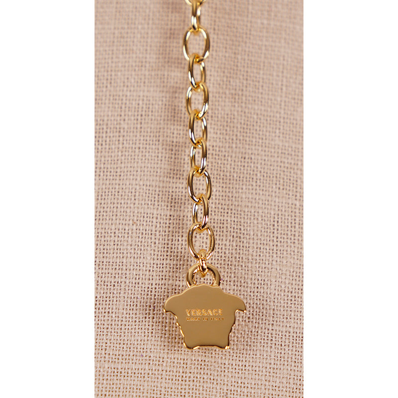 NEW $450 VERSACE Gold Tone Brass LICENSE PLATE LOGO CHARM Link Chain NECKLACE