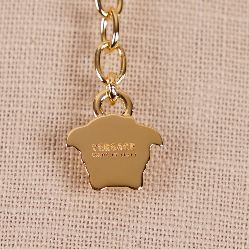 NEW $450 VERSACE Gold Tone Brass LICENSE PLATE LOGO CHARM Link Chain NECKLACE