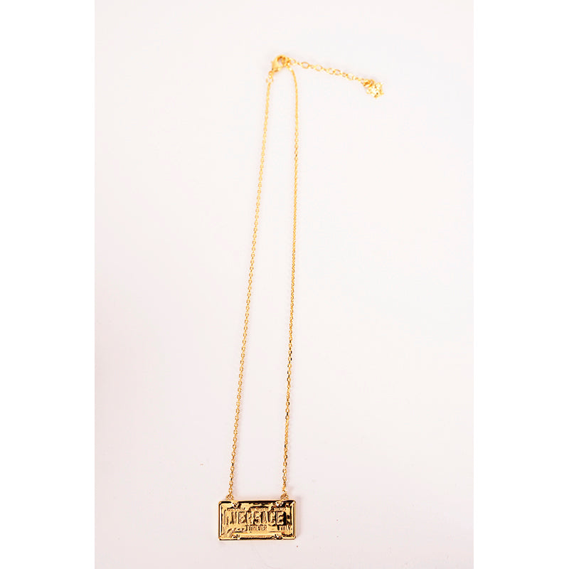 NEW $450 VERSACE Gold Tone Brass LICENSE PLATE LOGO CHARM Link Chain NECKLACE