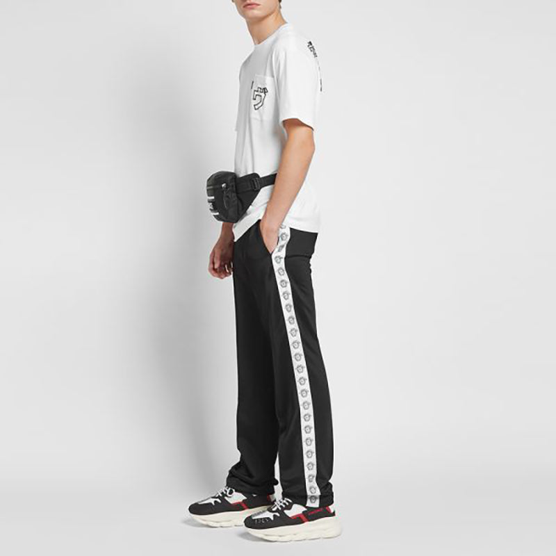 L & XL NEW $895 VERSACE Men's Black MEDUSA HEAD LOGO SIDE STRIPE Track Sporty PANTS