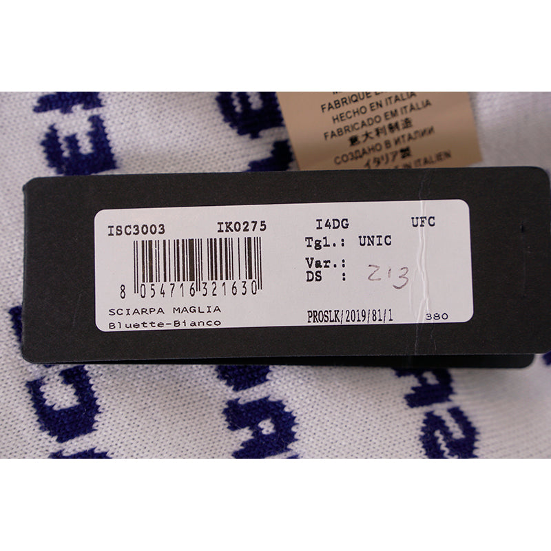 NEW $595 VERSACE Blue White WALLPAPER LOGO Knit 100% Wool Long 72" x 12" SCARF