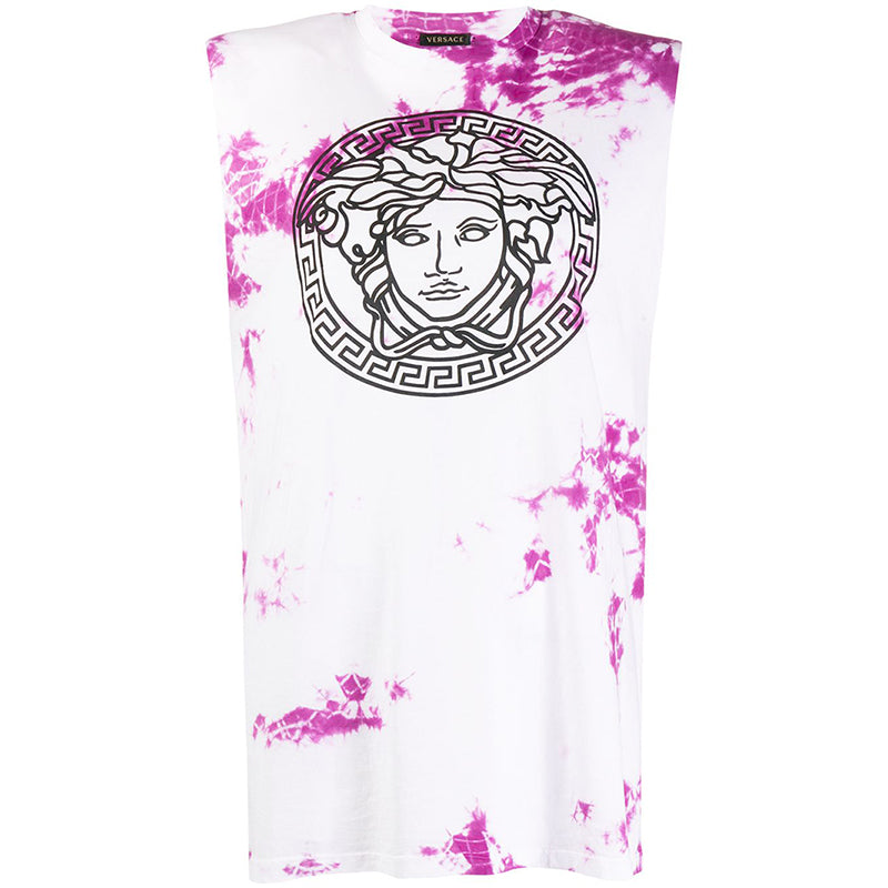 38/40 NEW $650 VERSACE Magenta White TIE DIE Cotton MEDUSA LOGO Sleeveless TANK TOP