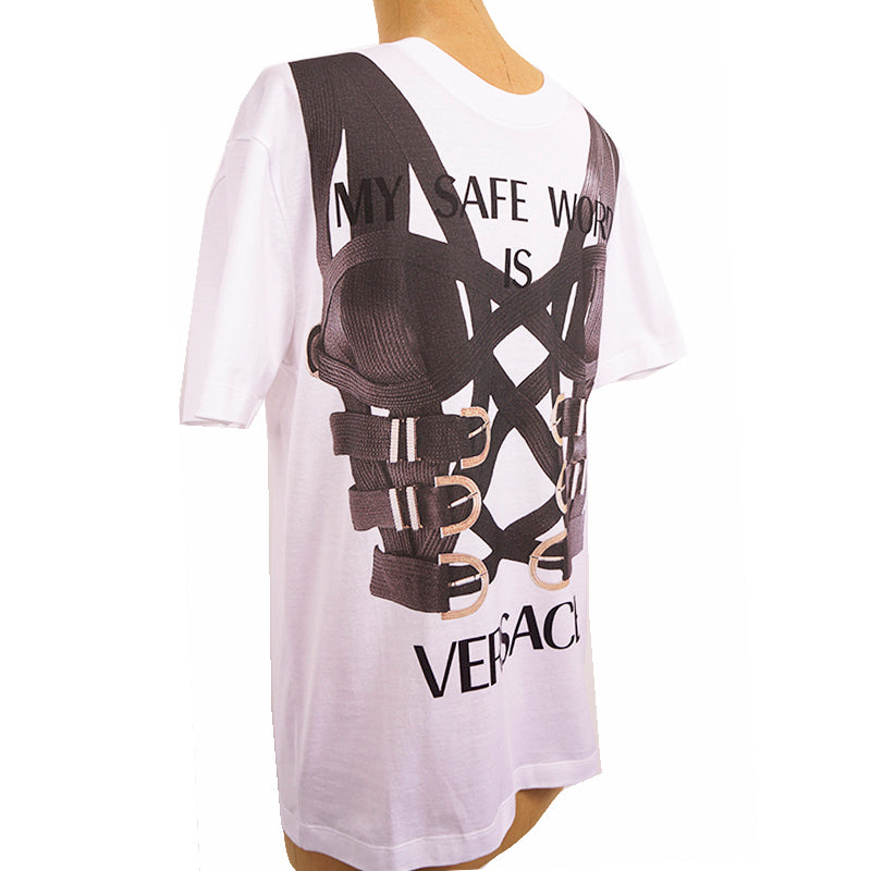 S NEW $650 VERSACE RUNWAY Men's SAFE WORD Corset BONDAGE PRINT T-SHIRT TEE TOP