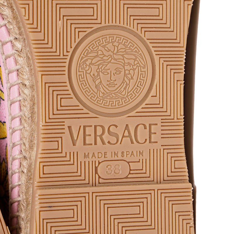 37 & 38 NEW $550 VERSACE Pink Yellow BAROCCO FLORAL LOGO Espadrille SUMMER FLATS NIB