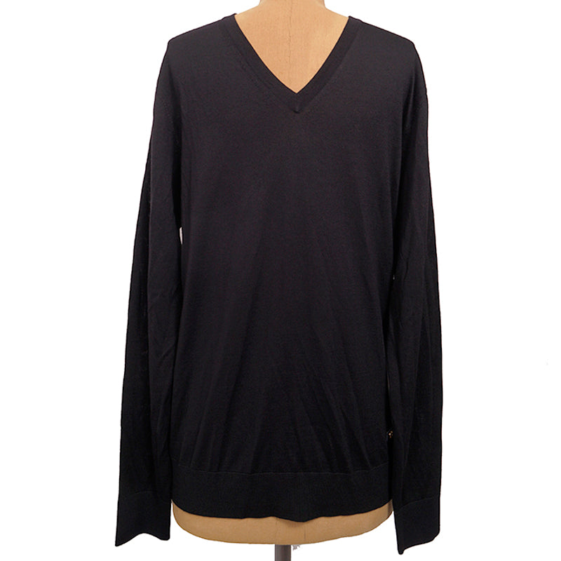 48 M NEW $925 VERSACE Men's Black 100% WOOL Thin Knit V Neck MEDUSA LOGO SWEATER