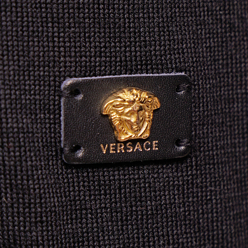 48 M NEW $925 VERSACE Men's Black 100% WOOL Thin Knit V Neck MEDUSA LOGO SWEATER