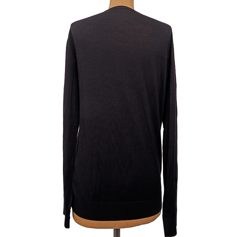 48 M NEW $925 VERSACE Men's Black 100% WOOL Thin Knit V Neck MEDUSA LOGO SWEATER