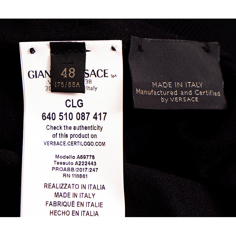 48 M NEW $925 VERSACE Men's Black 100% WOOL Thin Knit V Neck MEDUSA LOGO SWEATER