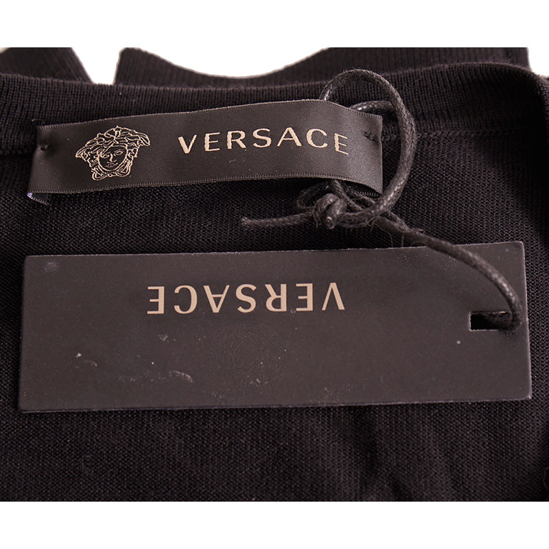 48 M NEW $925 VERSACE Men's Black 100% WOOL Thin Knit V Neck MEDUSA LOGO SWEATER