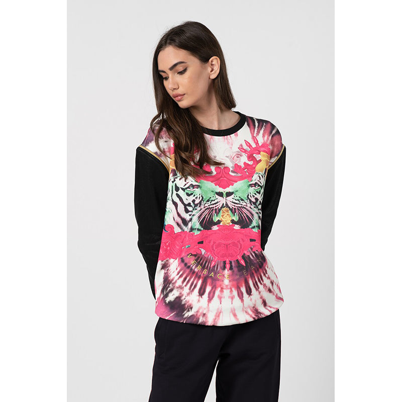 M NEW $595 VERSACE JEANS Woman TIGER LOGO Zipper REMOVABLE Arms SWEATSHIRT TOP