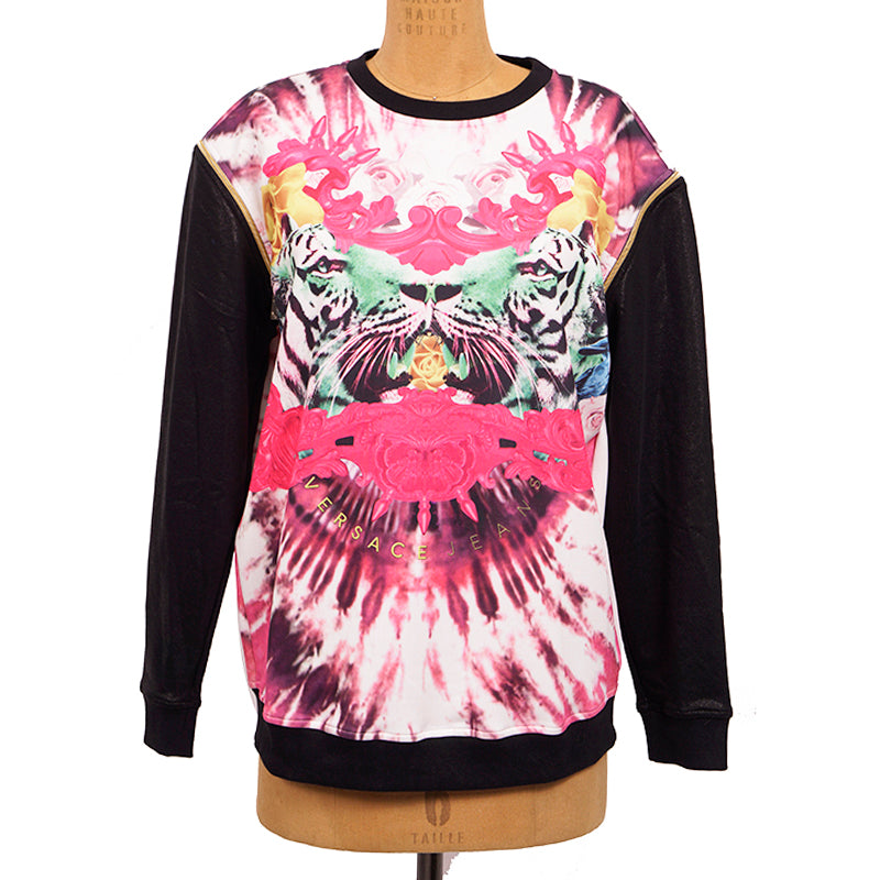 M NEW $595 VERSACE JEANS Woman TIGER LOGO Zipper REMOVABLE Arms SWEATSHIRT TOP