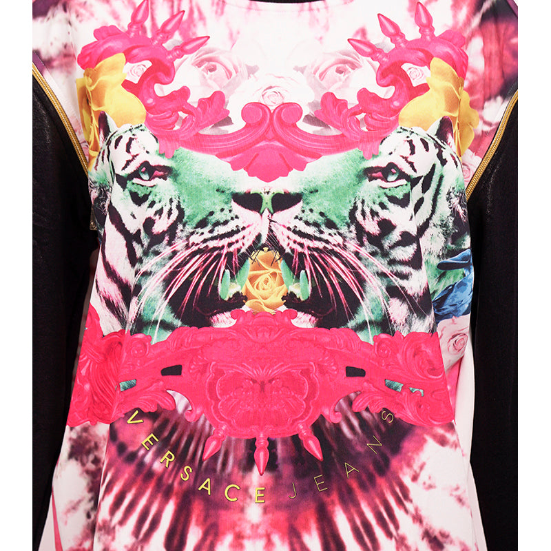 M NEW $595 VERSACE JEANS Woman TIGER LOGO Zipper REMOVABLE Arms SWEATSHIRT TOP