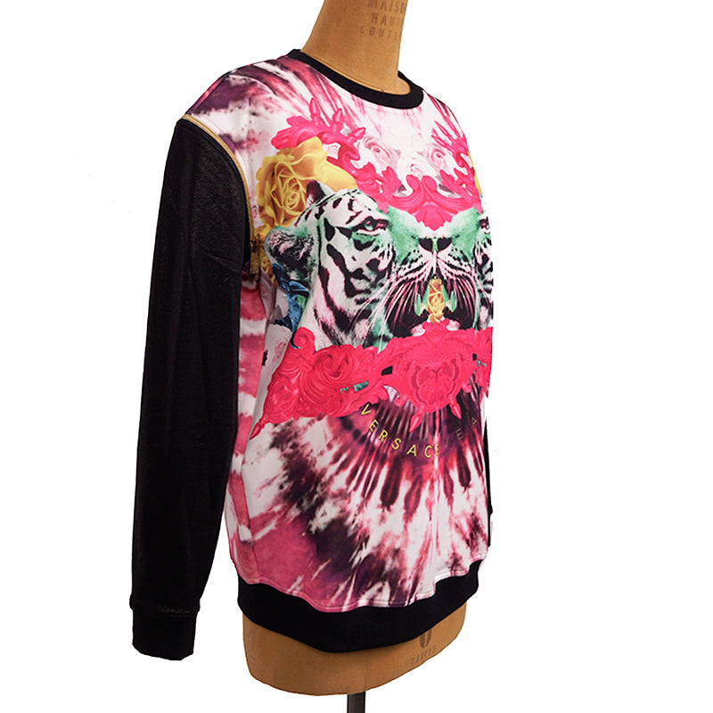 M NEW $595 VERSACE JEANS Woman TIGER LOGO Zipper REMOVABLE Arms SWEATSHIRT TOP
