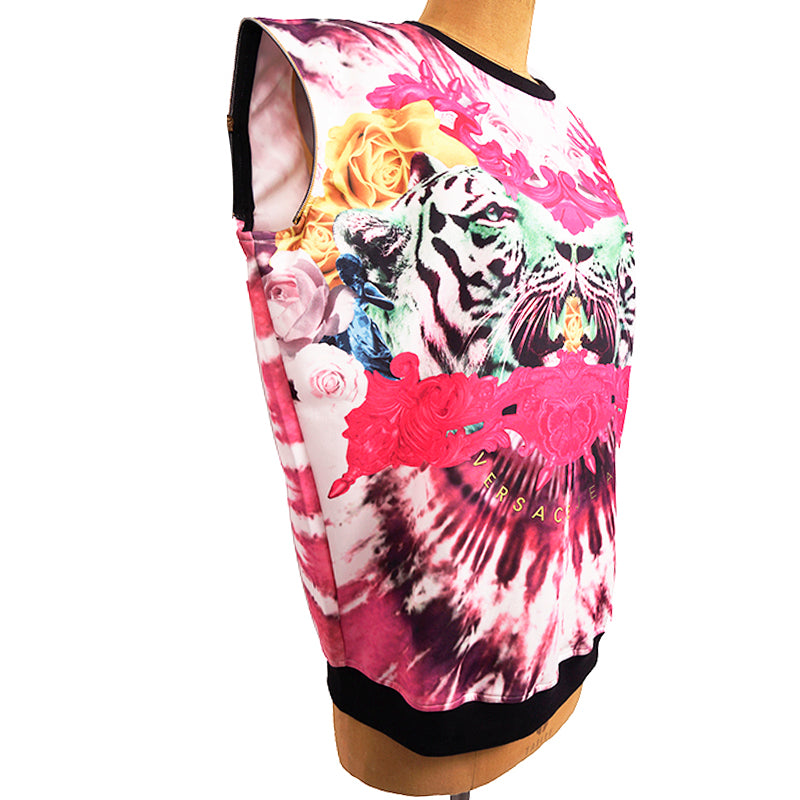 M NEW $595 VERSACE JEANS Woman TIGER LOGO Zipper REMOVABLE Arms SWEATSHIRT TOP
