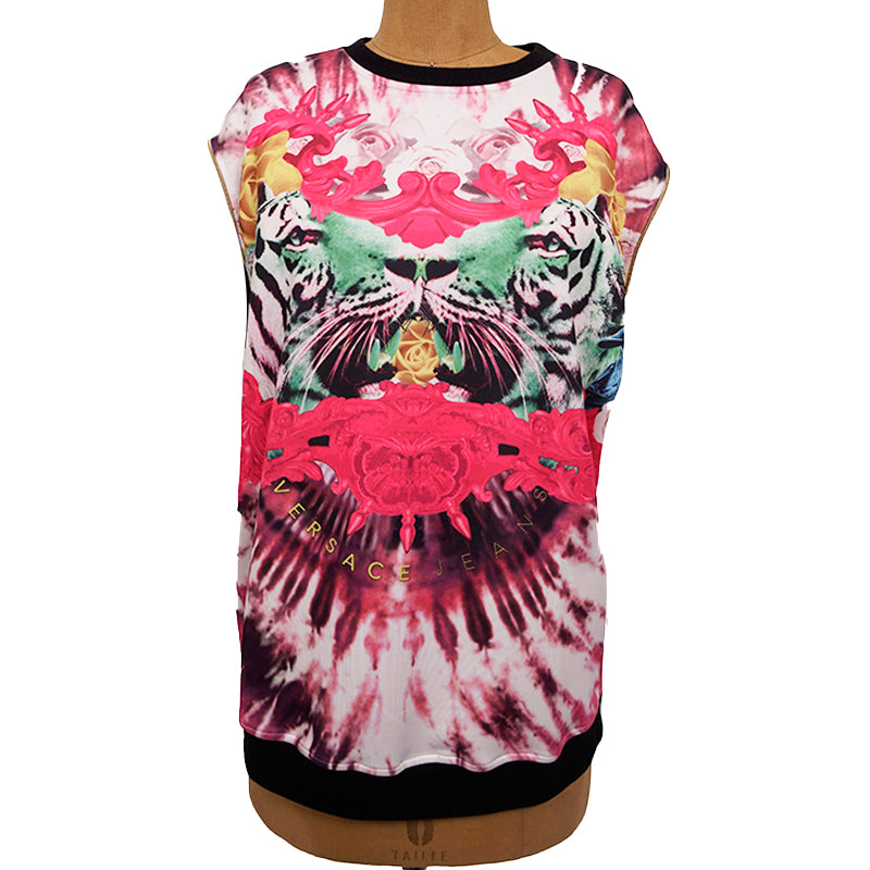 M NEW $595 VERSACE JEANS Woman TIGER LOGO Zipper REMOVABLE Arms SWEATSHIRT TOP