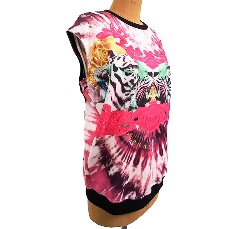 M NEW $595 VERSACE JEANS Woman TIGER LOGO Zipper REMOVABLE Arms SWEATSHIRT TOP