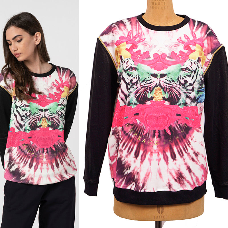 M NEW $595 VERSACE JEANS Woman TIGER LOGO Zipper REMOVABLE Arms SWEATSHIRT TOP