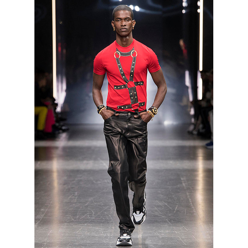 sz S NEW $650 VERSACE Men's HARNESS BONDAGE PRINT Medusa Logo Crew Neck T-SHIRT