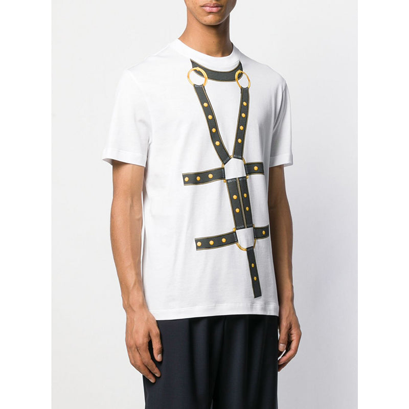 sz S NEW $650 VERSACE Men's HARNESS BONDAGE PRINT Medusa Logo Crew Neck T-SHIRT
