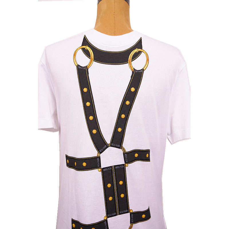 sz S NEW $650 VERSACE Men's HARNESS BONDAGE PRINT Medusa Logo Crew Neck T-SHIRT