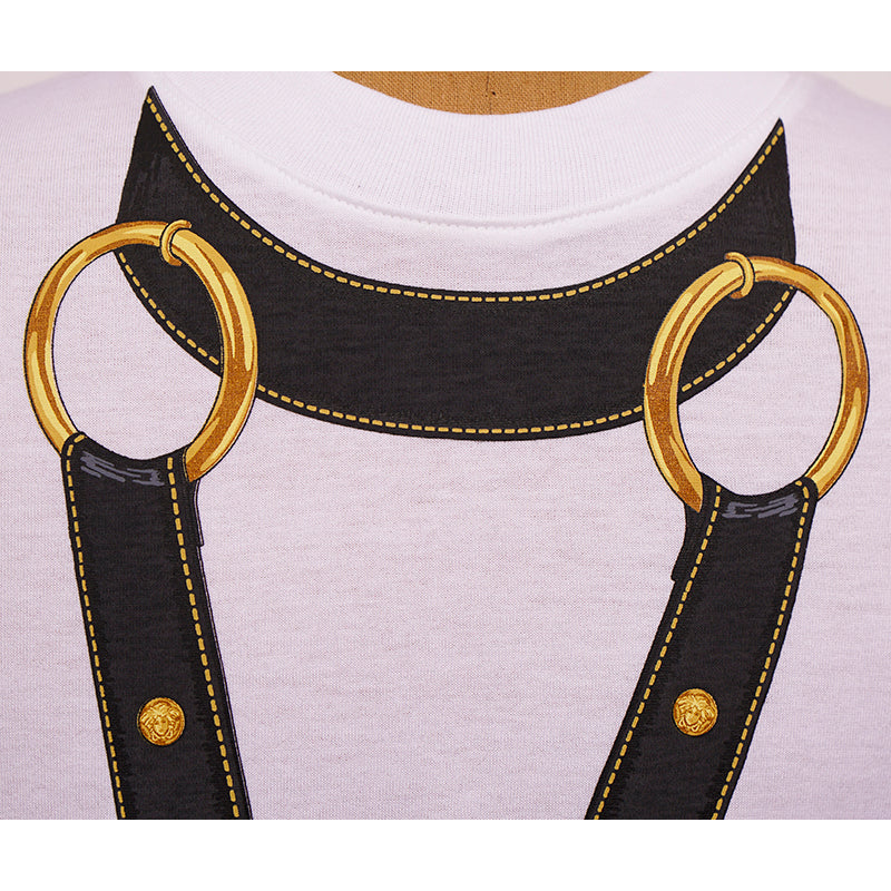 sz S NEW $650 VERSACE Men's HARNESS BONDAGE PRINT Medusa Logo Crew Neck T-SHIRT