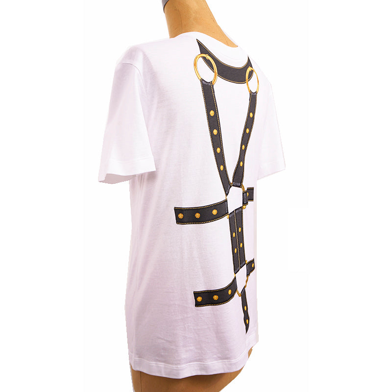sz S NEW $650 VERSACE Men's HARNESS BONDAGE PRINT Medusa Logo Crew Neck T-SHIRT