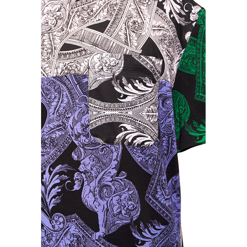 sz XS NEW $600 VERSACE Mens Black Blue White BAROQUE PRINT Crew Neck T-SHIRT TEE