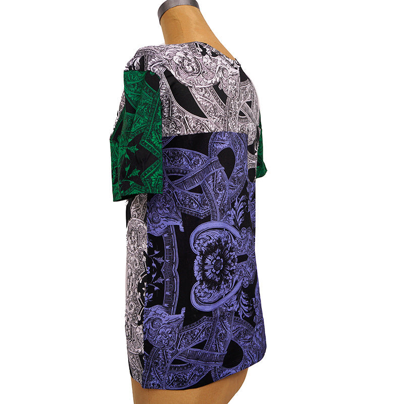 sz XS NEW $600 VERSACE Mens Black Blue White BAROQUE PRINT Crew Neck T-SHIRT TEE