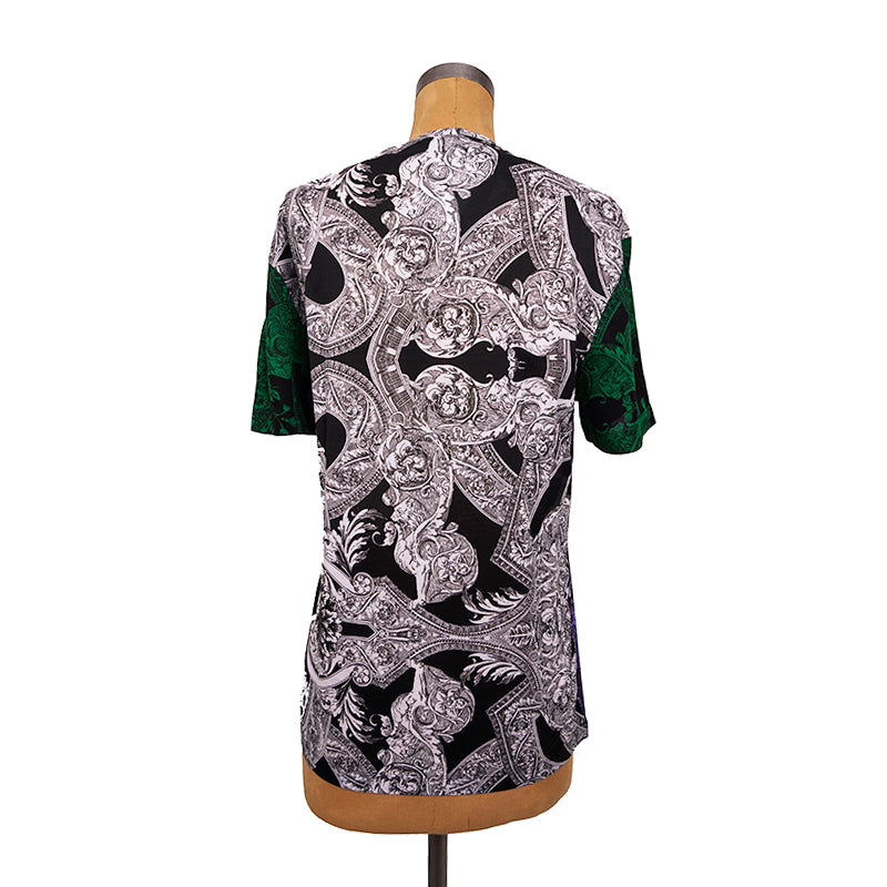 sz XS NEW $600 VERSACE Mens Black Blue White BAROQUE PRINT Crew Neck T-SHIRT TEE
