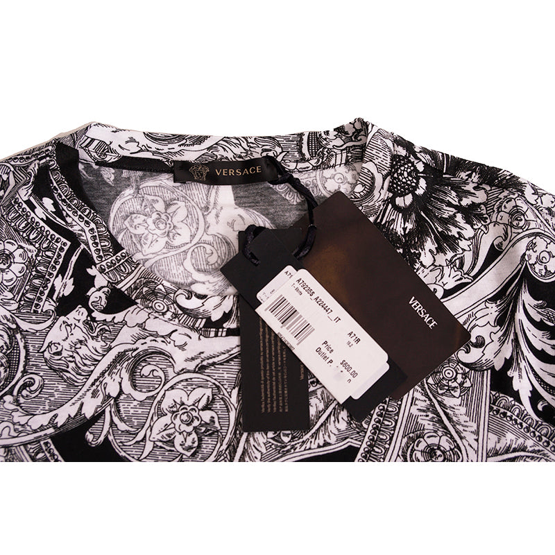 sz XS NEW $600 VERSACE Mens Black Blue White BAROQUE PRINT Crew Neck T-SHIRT TEE