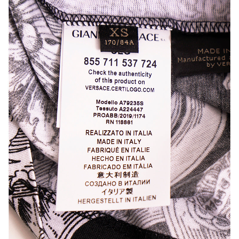 sz XS NEW $600 VERSACE Mens Black Blue White BAROQUE PRINT Crew Neck T-SHIRT TEE