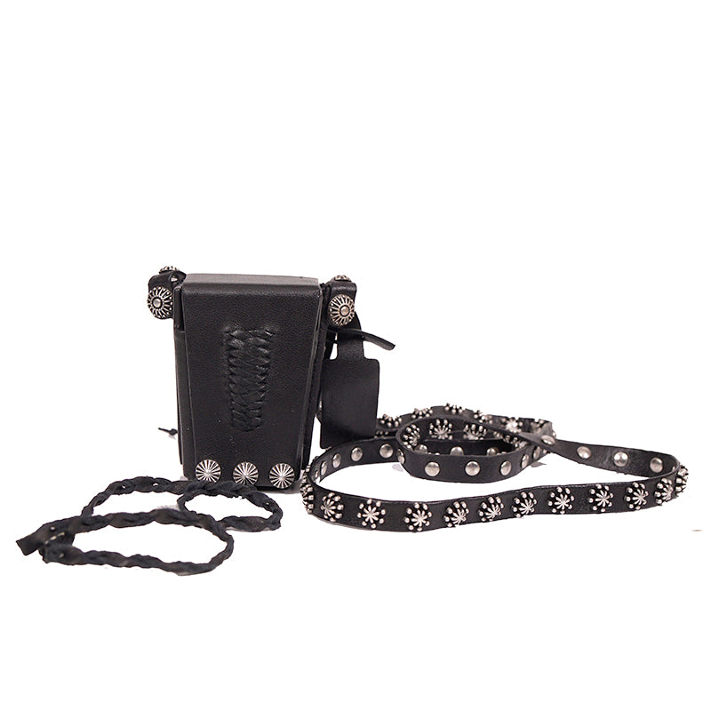 NEW $745 SAINT LAURENT Black Leather WESTERN SILVER STUDDED Mini Bag NECKLACE