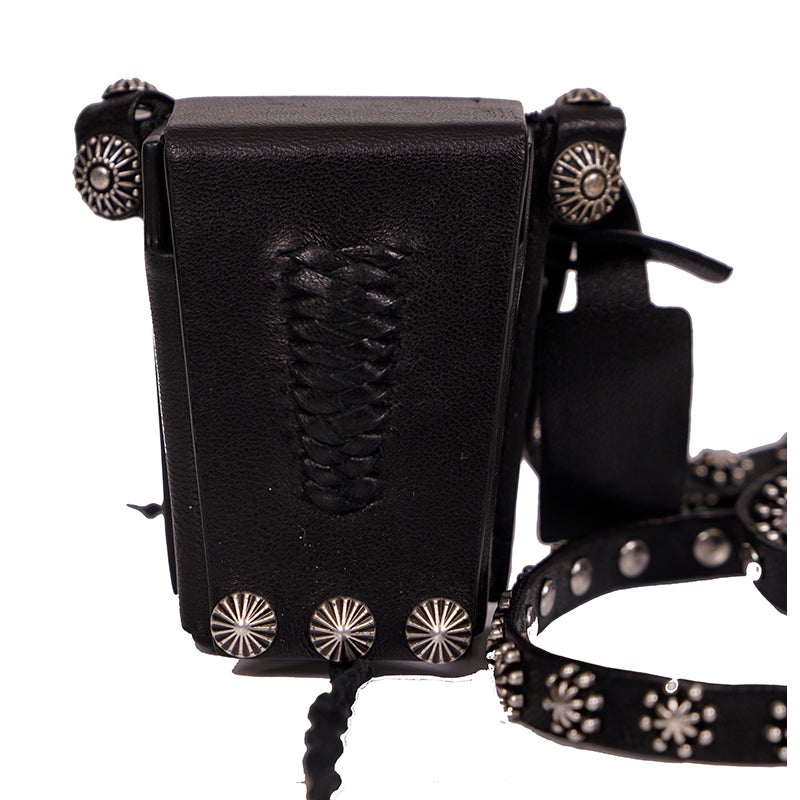 NEW $745 SAINT LAURENT Black Leather WESTERN SILVER STUDDED Mini Bag NECKLACE