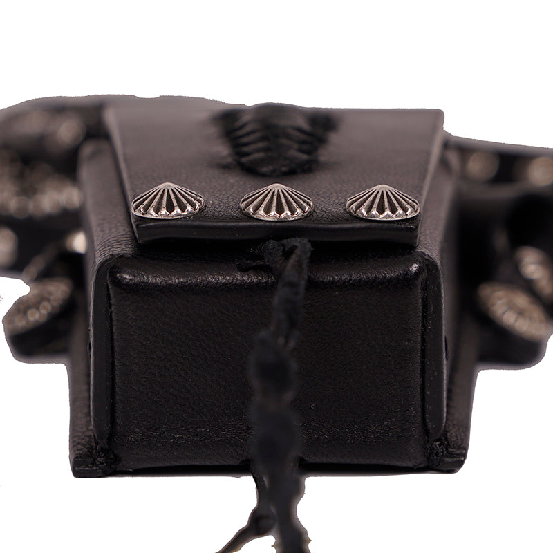NEW $745 SAINT LAURENT Black Leather WESTERN SILVER STUDDED Mini Bag NECKLACE