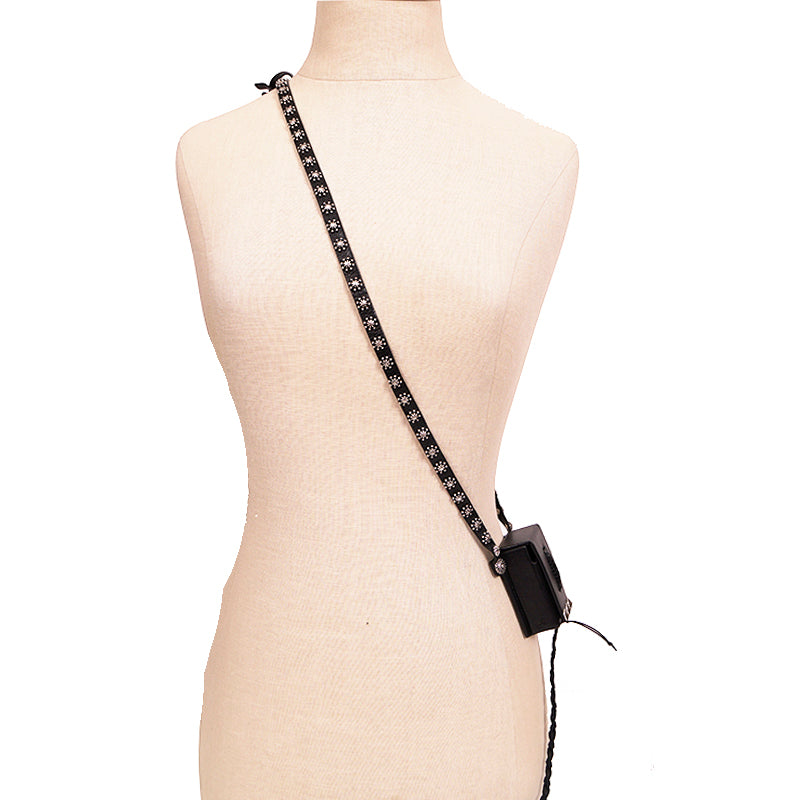 NEW $745 SAINT LAURENT Black Leather WESTERN SILVER STUDDED Mini Bag NECKLACE