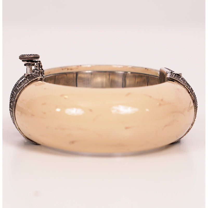 NEW $595 SAINT LAURENT Ivory Resin Vintage Style BOHO Hinged Pin Clasp BRACELET