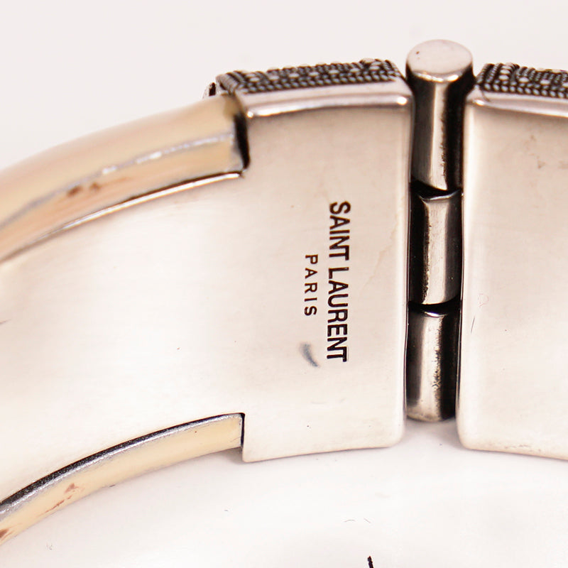 NEW $595 SAINT LAURENT Ivory Resin Vintage Style BOHO Hinged Pin Clasp BRACELET